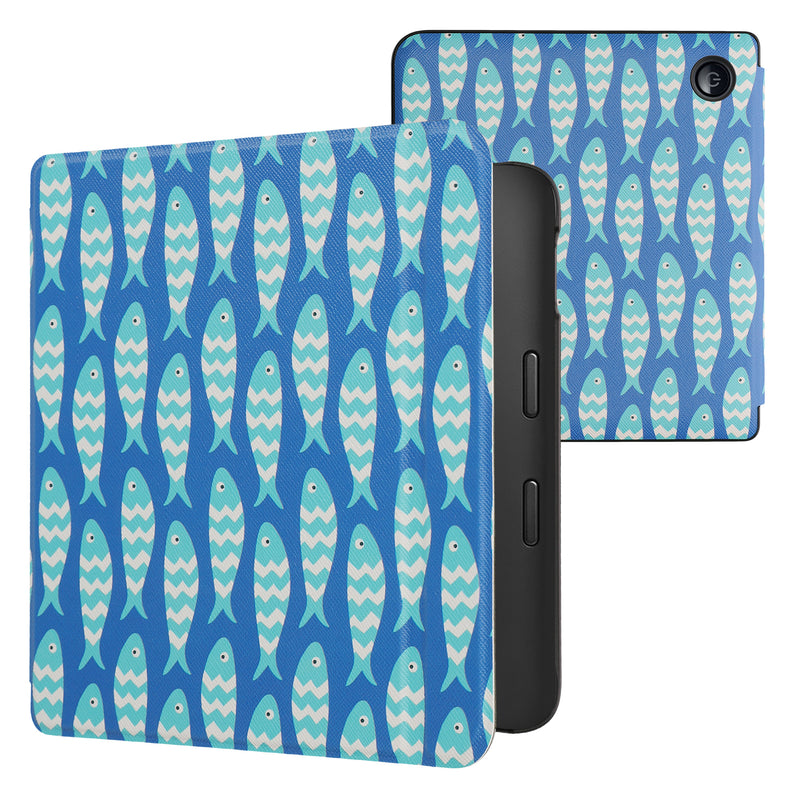 kwmobile Klapphülle kompatibel mit Kobo Libra 2 Hülle - eReader Case - Kleine Fische Blau Hellblau Weiß Blau  [dsg71]