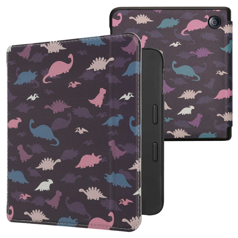 kwmobile Klapphülle kompatibel mit Kobo Libra 2 Hülle - eReader Case - Bunte Dinos Violett Gelb Blau Violett  [dsg82]