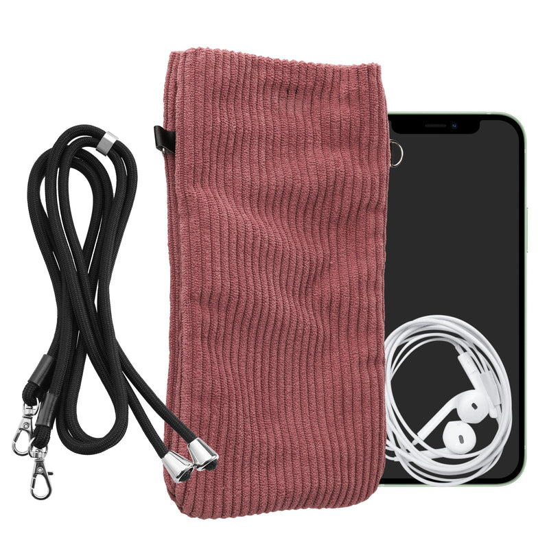 kwmobile Handytasche für Smartphones XXL - 7" Handy Tasche - Cord Handy Hülle Dark Rose mit Kordel - Tasche mit Handykette 17,7 x 9 cm Innenmaße Dark Rose XXL 