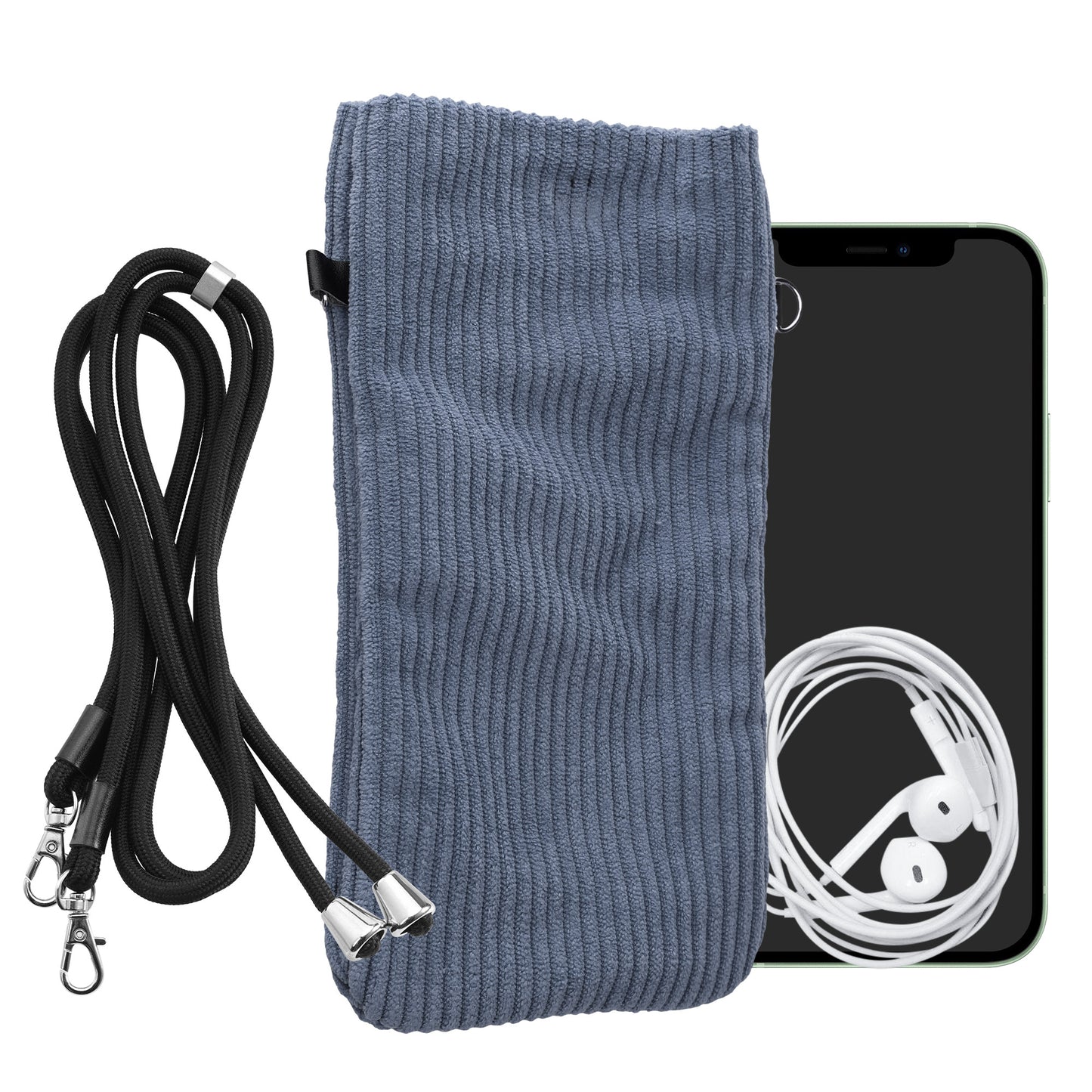 kwmobile Handytasche für Smartphones XXL - 7" Handy Tasche - Cord Handy Hülle Vintage Blue mit Kordel - Tasche mit Handykette 17,7 x 9 cm Innenmaße Vintage Blue XXL 
