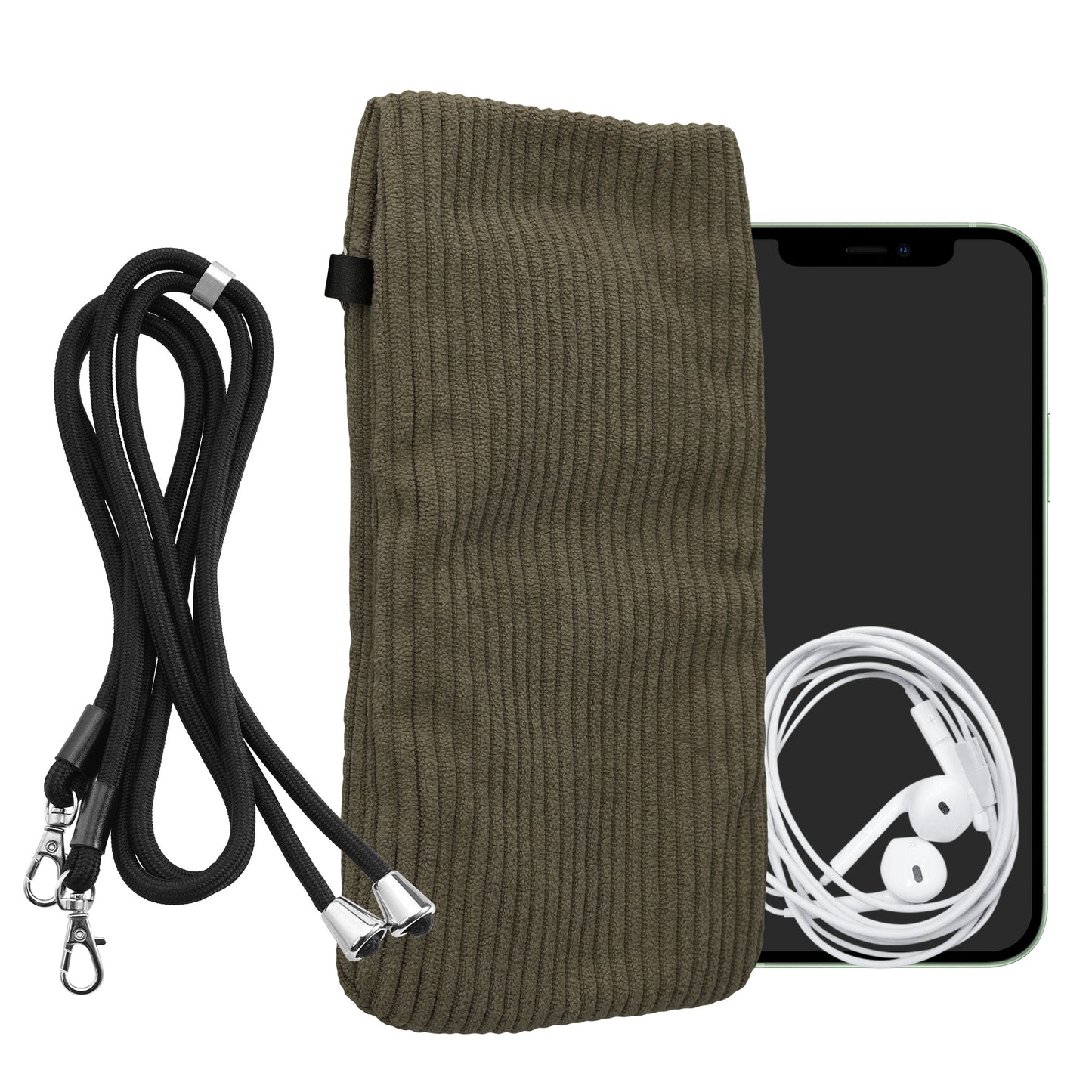 kwmobile Handytasche für Smartphones XXL - 7" Handy Tasche - Cord Handy Hülle Bräunlichgrau mit Kordel - Tasche mit Handykette 17,7 x 9 cm Innenmaße Bräunlichgrau XXL 
