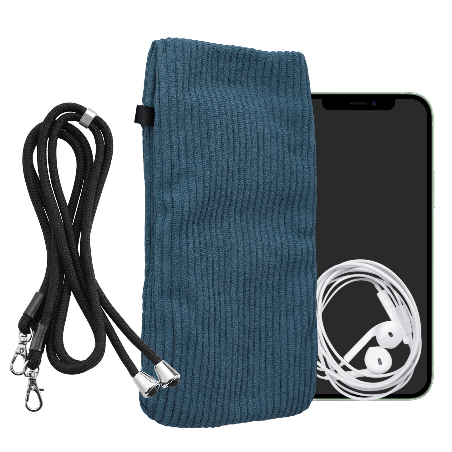 kwmobile Handytasche für Smartphones XXL - 7" Handy Tasche - Cord Handy Hülle Blau mit Kordel - Tasche mit Handykette 17,7 x 9 cm Innenmaße Blau XXL 