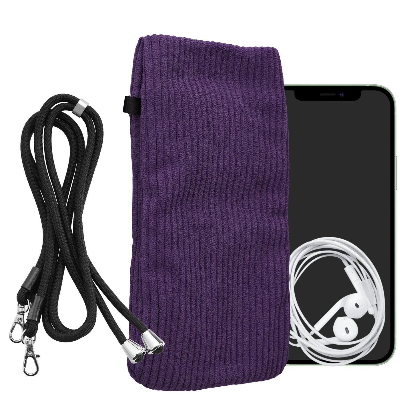 kwmobile Handytasche für Smartphones XXL - 7" Handy Tasche - Cord Handy Hülle Violett mit Kordel - Tasche mit Handykette 17,7 x 9 cm Innenmaße Violett XXL 