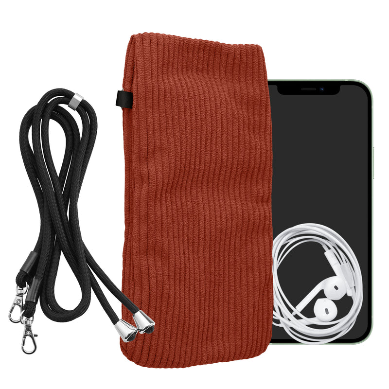 kwmobile Handytasche für Smartphones XXL - 7" Handy Tasche - Cord Handy Hülle Rusty Orange mit Kordel - Tasche mit Handykette 17,7 x 9 cm Innenmaße Rusty Orange XXL 