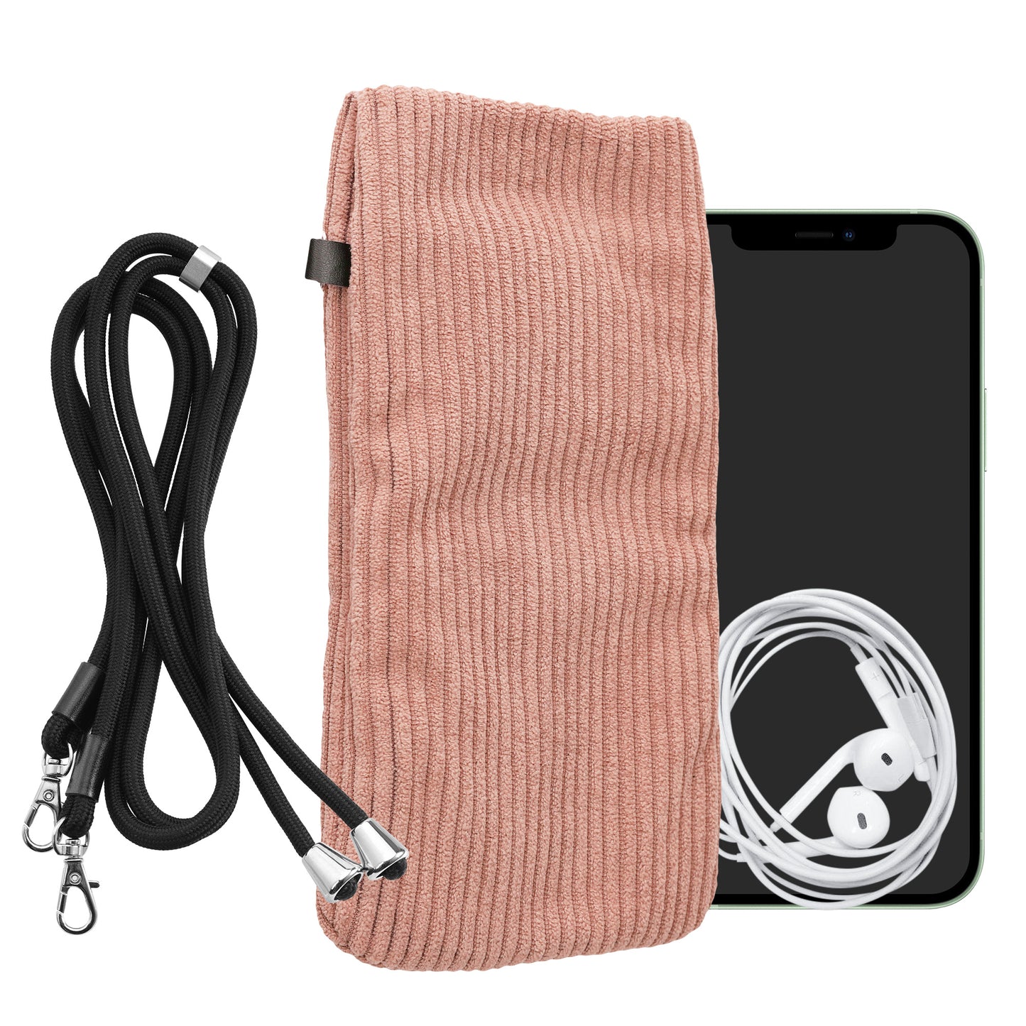 kwmobile Handytasche für Smartphones XXL - 7" Handy Tasche - Cord Handy Hülle Altrosa mit Kordel - Tasche mit Handykette 17,7 x 9 cm Innenmaße Altrosa XXL 