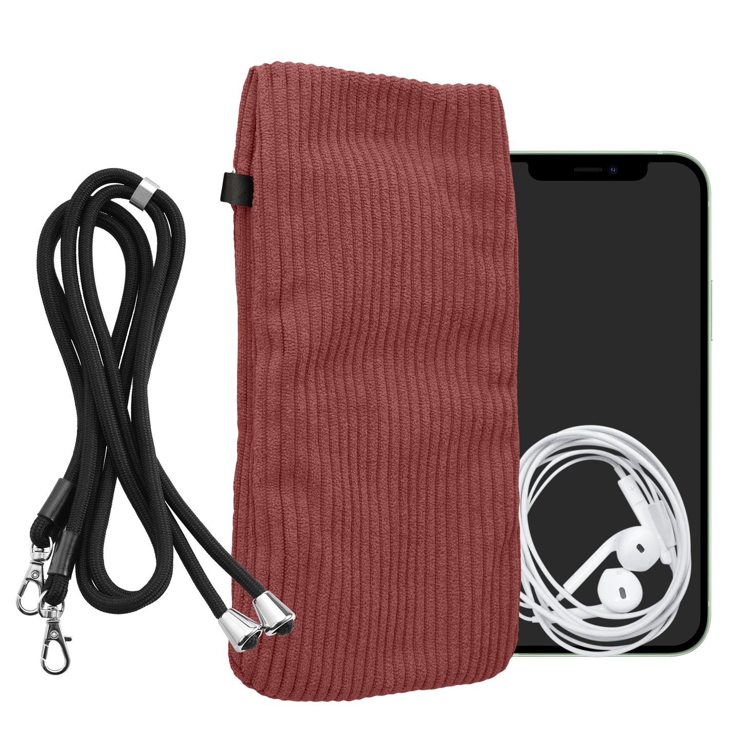 kwmobile Handytasche für Smartphones XL - 6,7/6,8" Handy Tasche - Cord Handy Hülle Dark Rose mit Kordel - Tasche mit Handykette 16,7 x 9,5 cm Innenmaße Dark Rose XL 