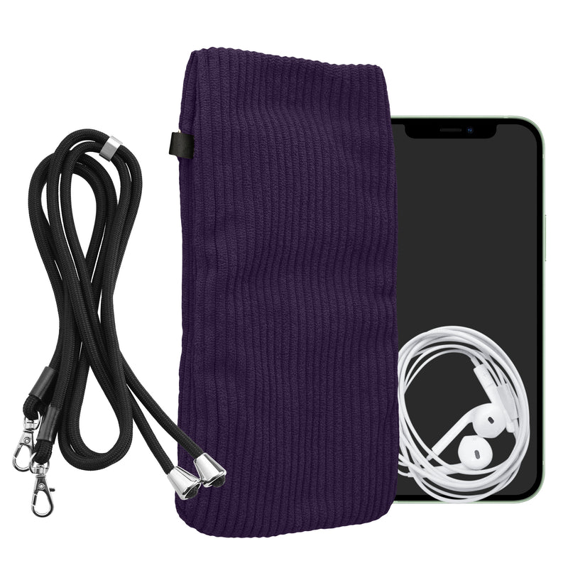 kwmobile Handytasche für Smartphones XL - 6,7/6,8" Handy Tasche - Cord Handy Hülle Violett mit Kordel - Tasche mit Handykette 16,7 x 9,5 cm Innenmaße Violett XL 