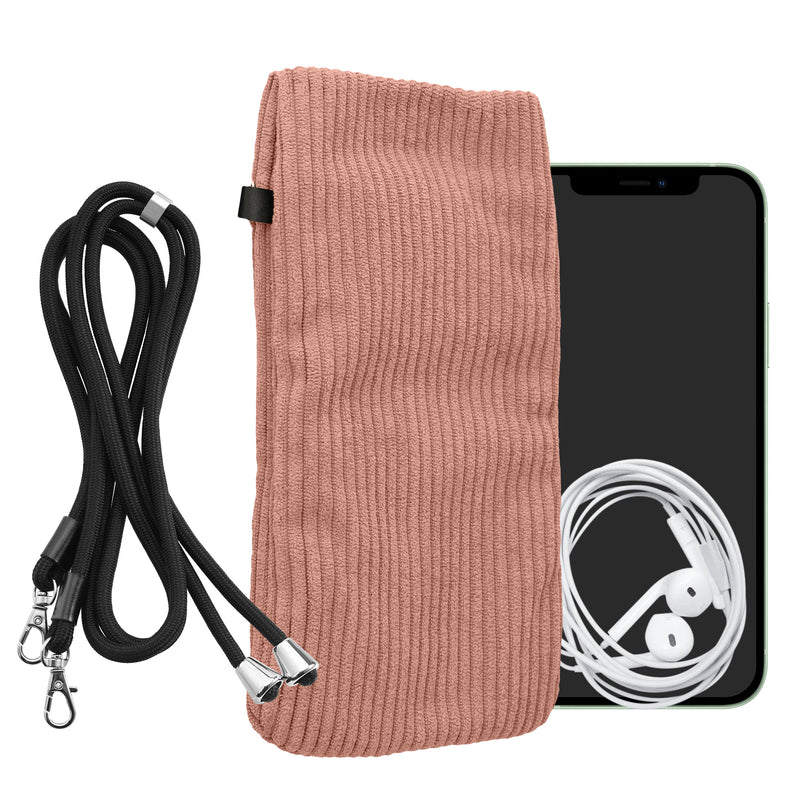 kwmobile Handytasche für Smartphones XL - 6,7/6,8" Handy Tasche - Cord Handy Hülle Altrosa mit Kordel - Tasche mit Handykette 16,7 x 9,5 cm Innenmaße Altrosa XL 
