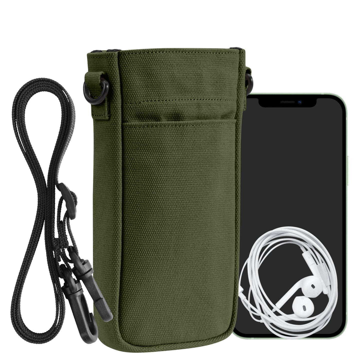 kwmobile Handytasche für Smartphones XXL - 7" - Canvas Handy Hülle mit Band - Handy Tasche mit Handykette 16,5 x 10 cm Innenmaße - Dunkelgrün Dunkelgrün XXL 