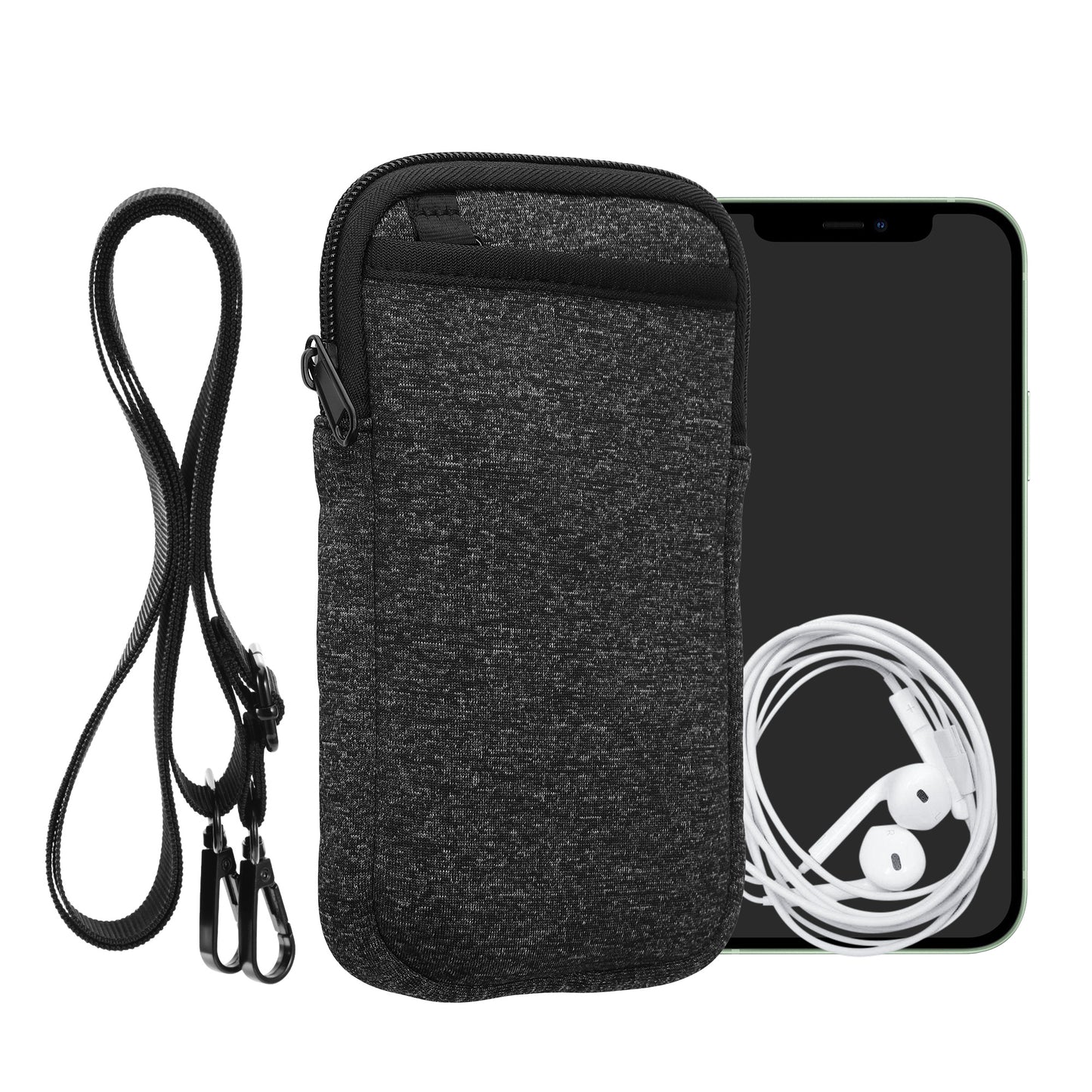 kwmobile Handy Tasche zum Umhängen für XL - 6,7/6,8" - Hülle mit Band - Neopren Cover mit Reißverschluss - 17,2 x 8,4 cm - Necklace Case in Anthrazit Weiß Anthrazit XL 