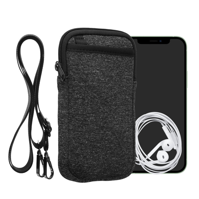 kwmobile Handy Tasche zum Umhängen für XL - 6,7/6,8" - Hülle mit Band - Neopren Cover mit Reißverschluss - 17,2 x 8,4 cm - Necklace Case in Anthrazit Weiß Anthrazit XL 