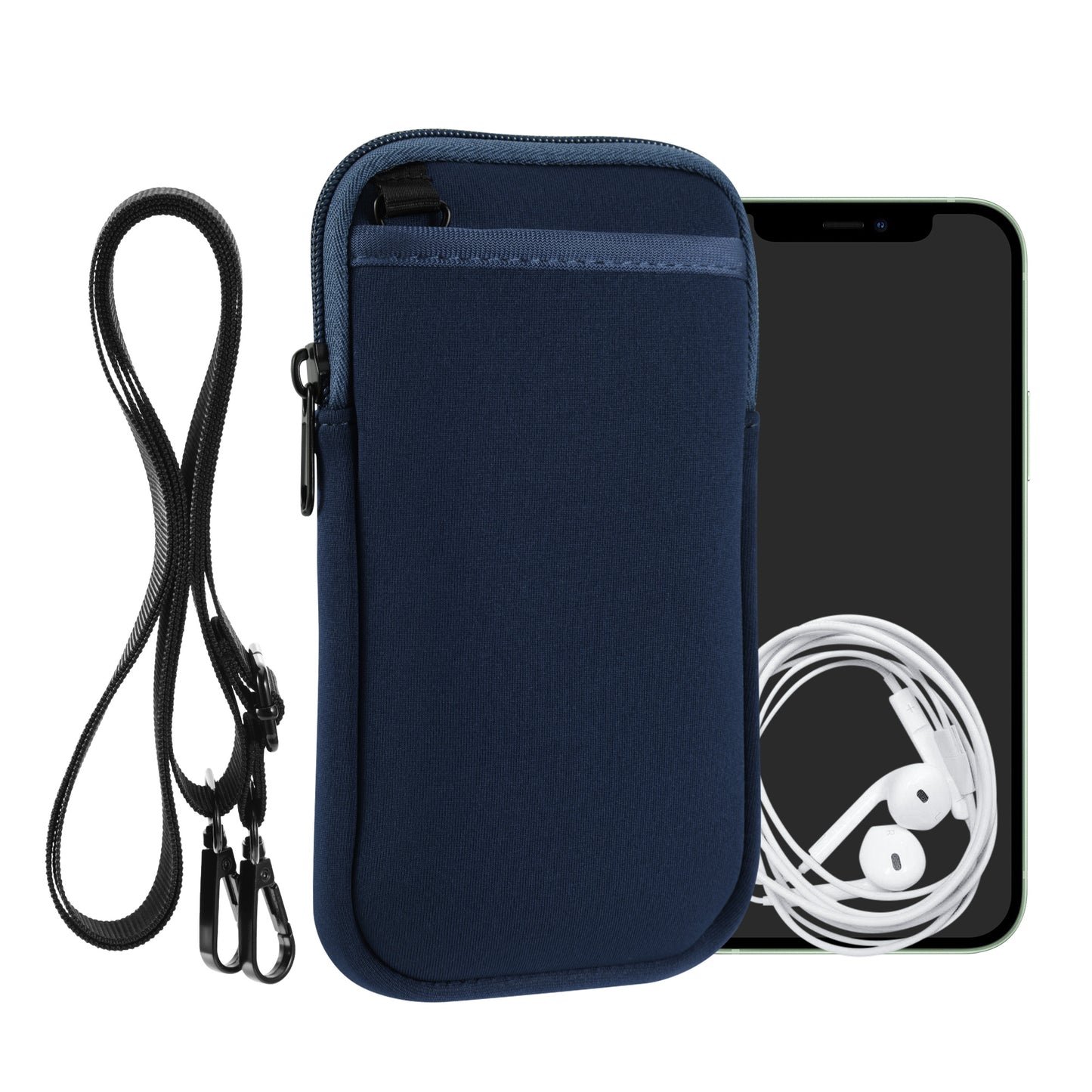 kwmobile Handy Tasche zum Umhängen für XXL - 7" - Hülle mit Band - Neopren Cover mit Reißverschluss - 17,7 x 8,5 cm - Necklace Case in Marineblau Marineblau XXL 