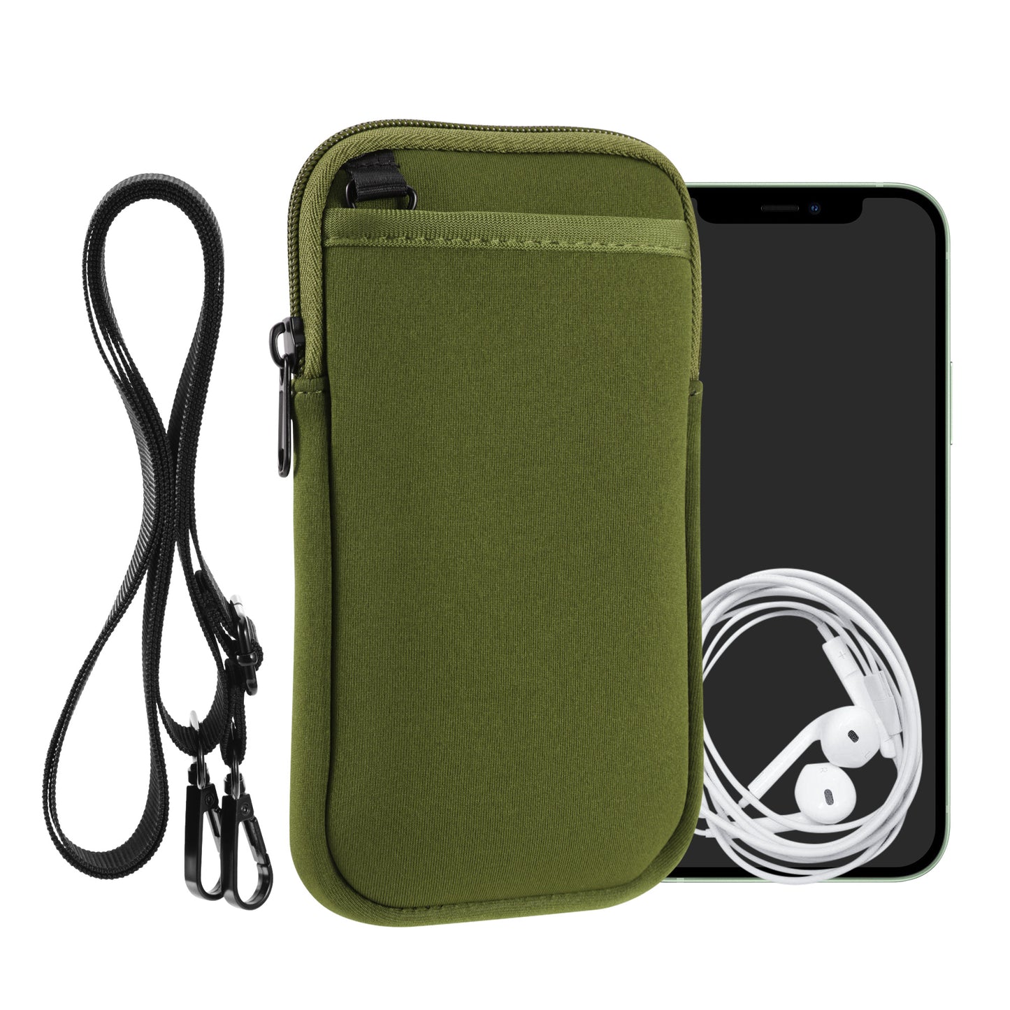 kwmobile Handy Tasche zum Umhängen für XXL - 7" - Hülle mit Band - Neopren Cover mit Reißverschluss - 17,7 x 8,5 cm - Necklace Case in Olivgrün Olivgrün XXL 