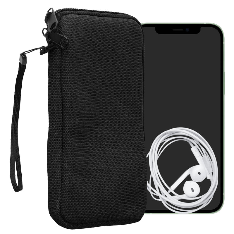 kwmobile Handy Tasche kompatibel mit Smartphones XXL - 7" Hülle - Canvas Handyhülle mit Mikrofaser Inlay in Schwarz - Handytasche mit 17,7 x 8,5 cm Innenmaße Schwarz XXL 