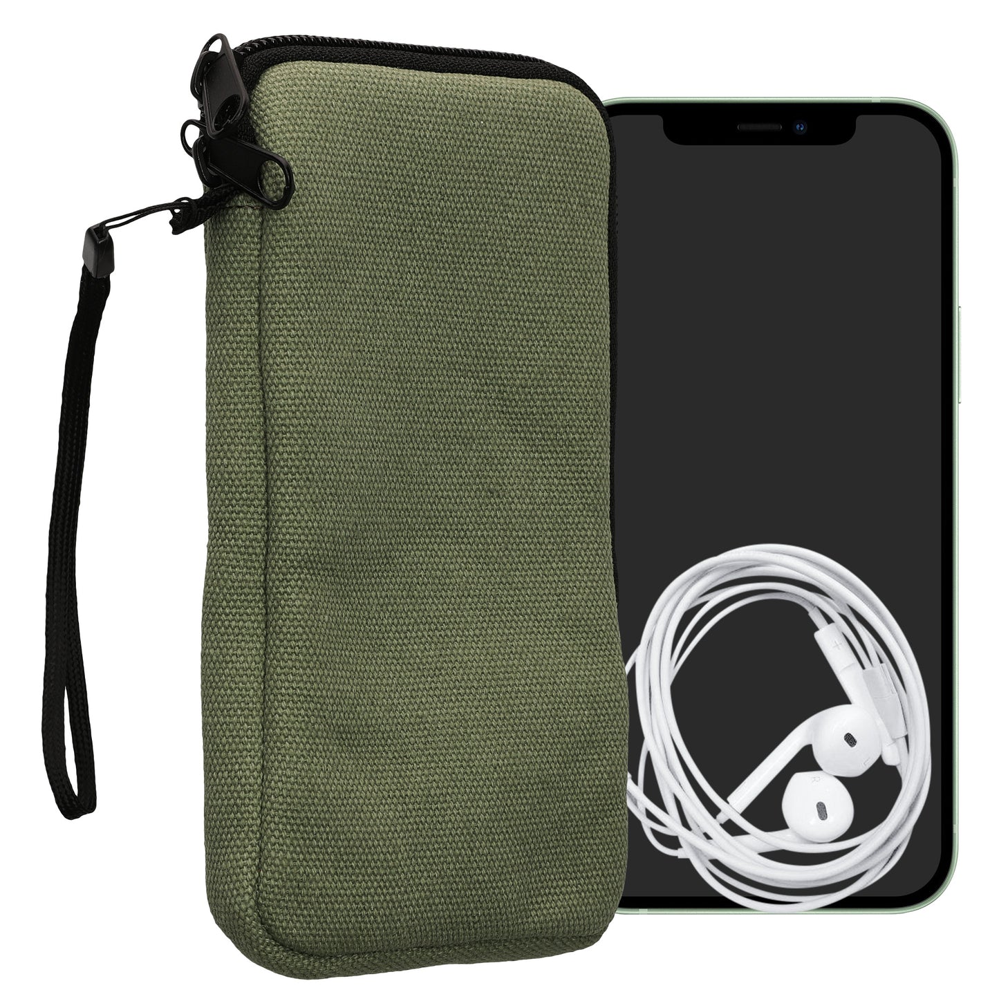 kwmobile Handy Tasche kompatibel mit Smartphones XL - 6,7/6,8" Hülle - Canvas Handyhülle mit Mikrofaser Inlay in Olivgrün - Handytasche mit 17,2 x 8,4 cm Innenmaße Olivgrün XL 