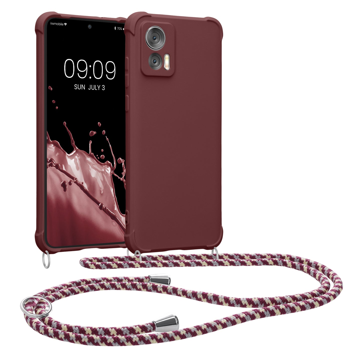 kwmobile Necklace Case kompatibel mit Motorola Edge 30 Neo Hülle - Cover mit Kordel zum Umhängen - Silikon Schutzhülle Bordeaux Violett Bordeaux Violett  