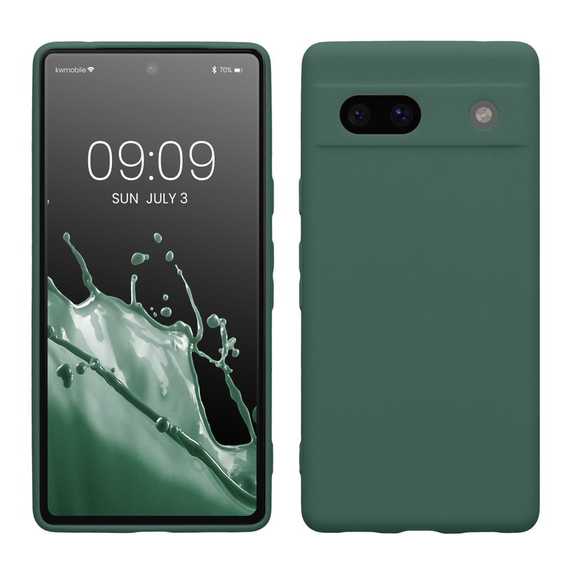 kwmobile Handyhülle kompatibel mit Google Pixel 7a Hülle - Handy Case aus weichem Silikon in Tannengrün Tannengrün  