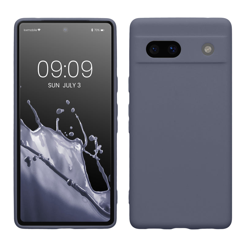 kwmobile Handyhülle kompatibel mit Google Pixel 7a Hülle - Handy Case aus weichem Silikon in Blaugrau Blaugrau  
