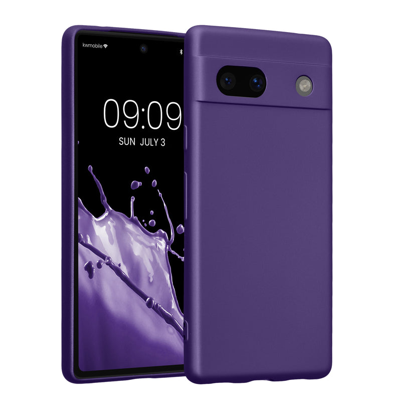 kwmobile Handyhülle kompatibel mit Google Pixel 7a Hülle - weiche Silikon Case metallisch schimmernd in Metallic Blauviolett Metallic Blauviolett  