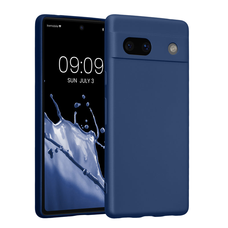 kwmobile Handyhülle kompatibel mit Google Pixel 7a Hülle - weiche Silikon Case metallisch schimmernd in Metallic Blau Metallic Blau  