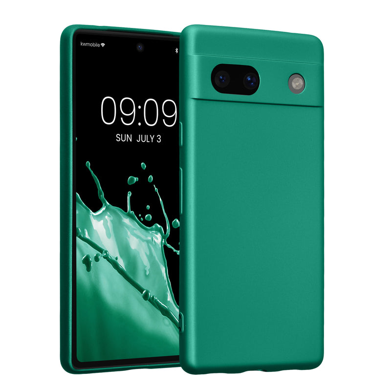 kwmobile Handyhülle kompatibel mit Google Pixel 7a Hülle - weiche Silikon Case metallisch schimmernd in Metallic Dunkelgrün Metallic Dunkelgrün  