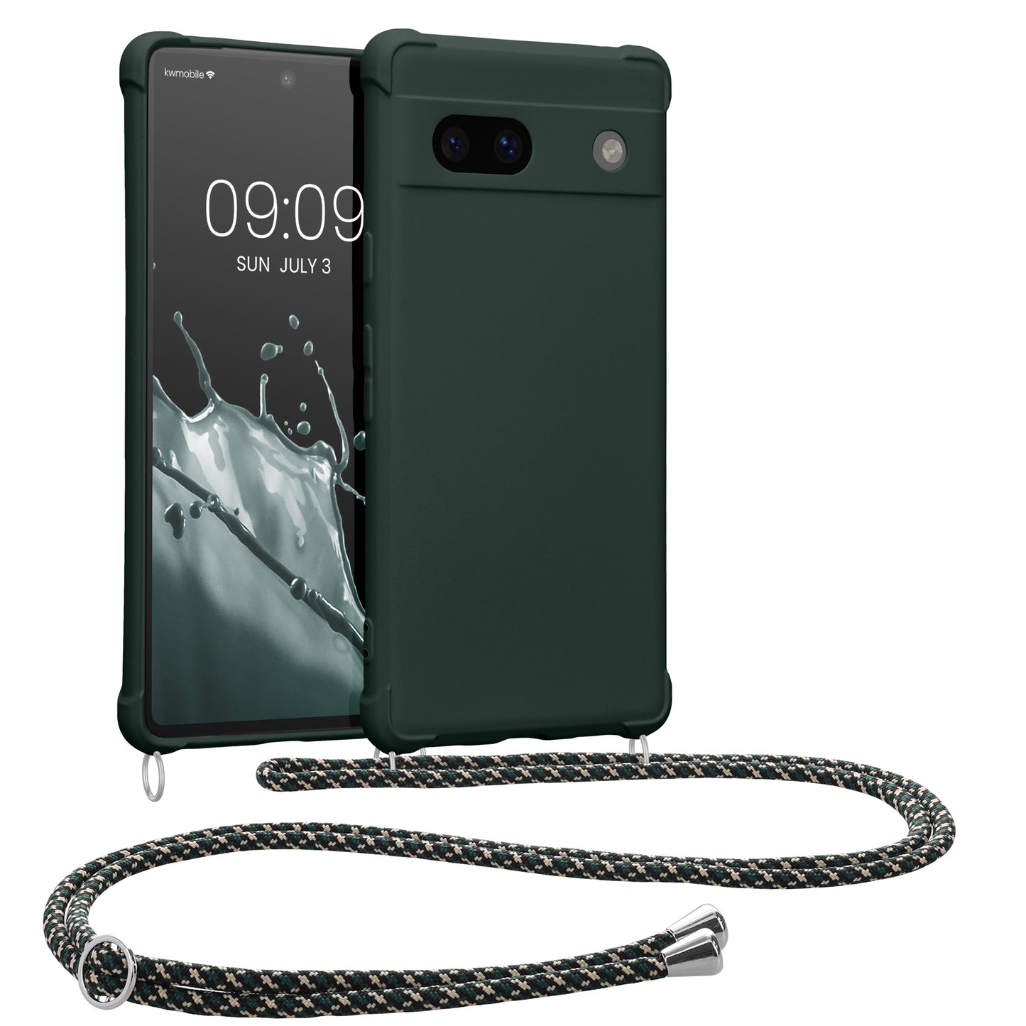 kwmobile Necklace Case kompatibel mit Google Pixel 7a Hülle - Cover mit Kordel zum Umhängen - Silikon Schutzhülle Moosgrün Moosgrün  