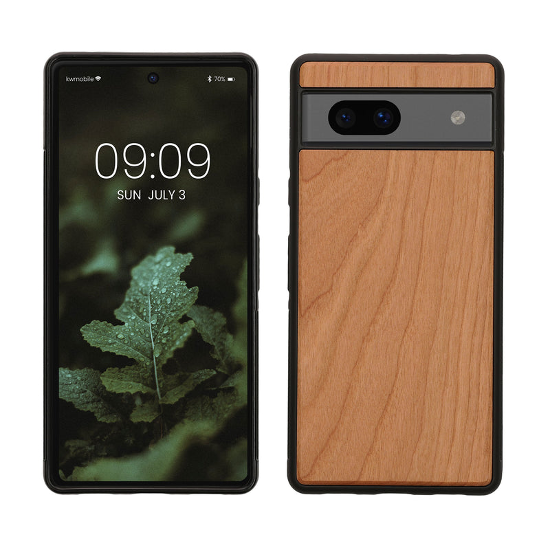 kwmobile Hülle kompatibel mit Google Pixel 7a Hülle - Holz Case - stoßfestes Handy Cover - TPU Handyhülle in Braun Kirschholz Braun  