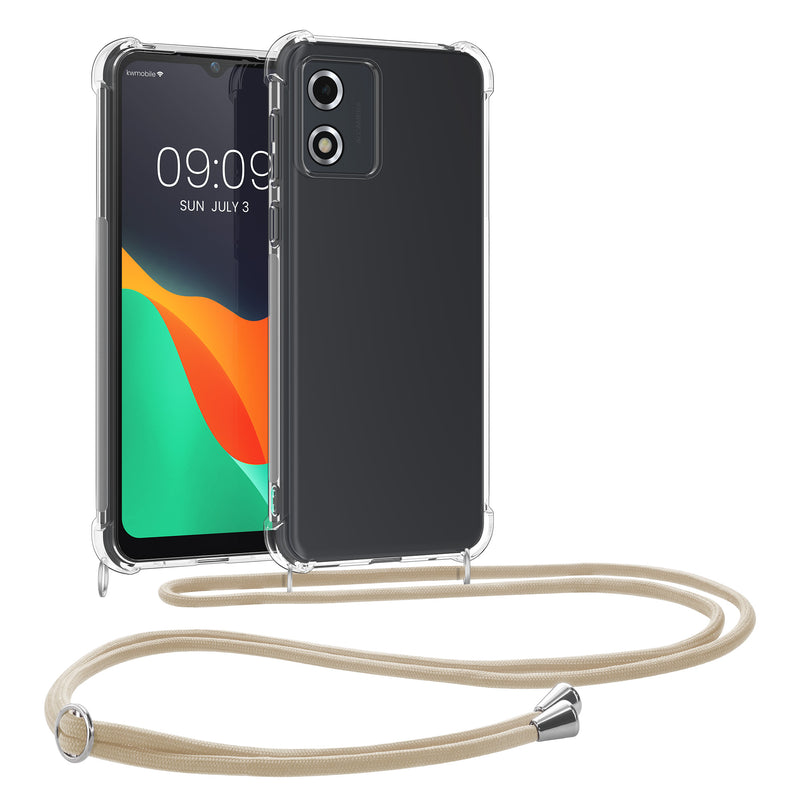 kwmobile Necklace Case kompatibel mit Motorola Moto E13 Hülle - Silikon Cover mit Handykette - Band Handyhülle Gold Transparent Gold  