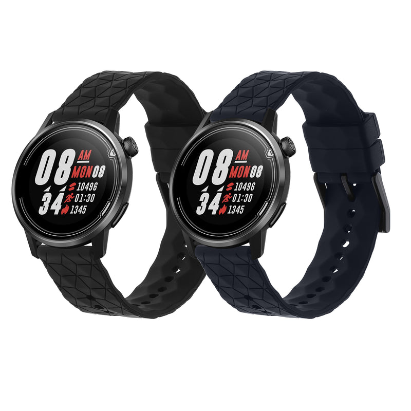 kwmobile 2x Uhrenarmband für COROS PACE 2 / APEX (42mm) Armband - Fitnesstracker Band Set aus TPU Silikon - Ersatzarmband Smartwatch - Schwarz Dunkelblau Schwarz  [dsg02]