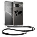 kwmobile Necklace Case kompatibel mit Google Pixel 8 Hülle - Silikon Cover mit Handykette - Schwarz Transparent Travel Umriss Schwarz  [dsg05]
