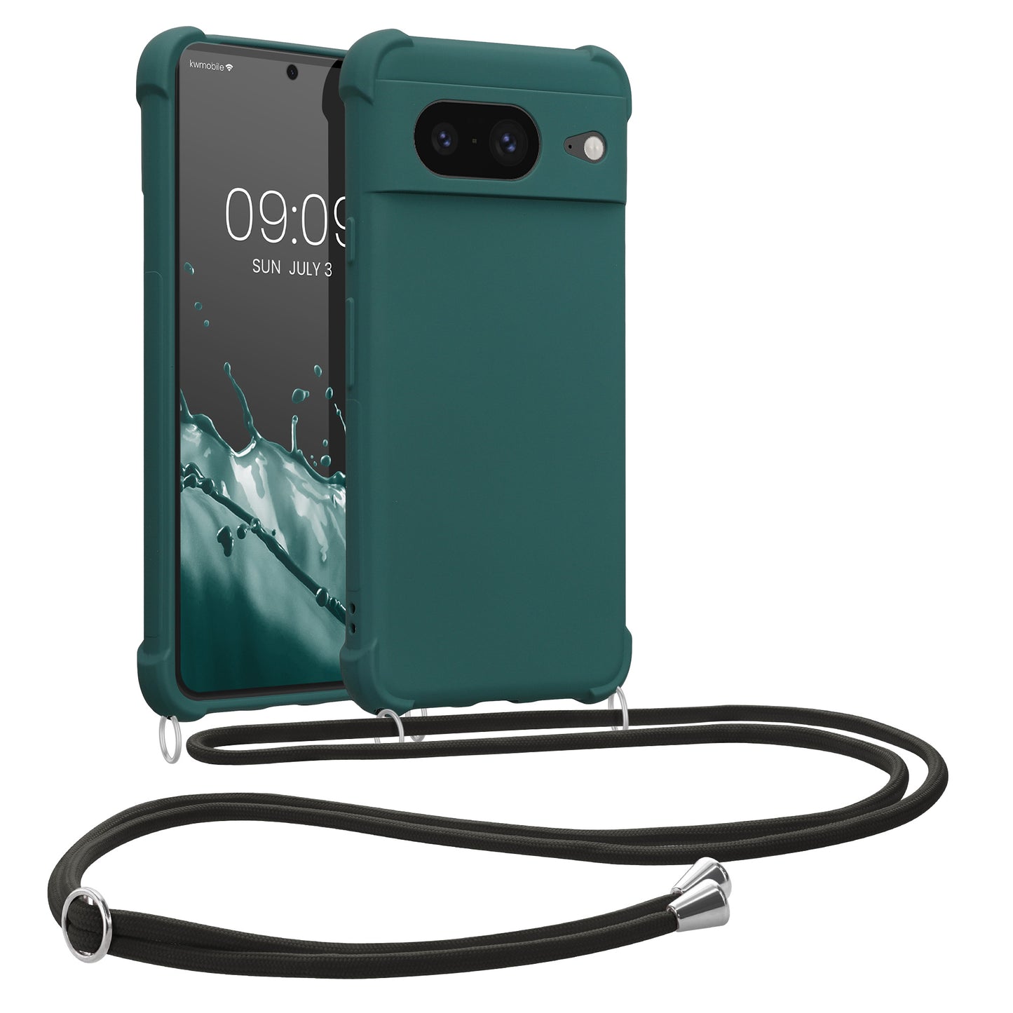 kwmobile Necklace Case kompatibel mit Google Pixel 8 Hülle - Cover mit Kordel zum Umhängen - Silikon Schutzhülle Petrol Petrol  