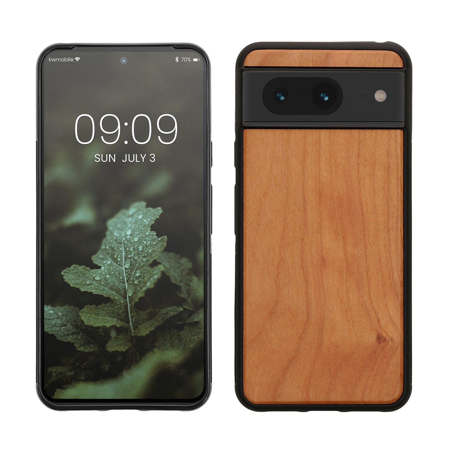 kwmobile Hülle kompatibel mit Google Pixel 8 Hülle - Holz Case - stoßfestes Handy Cover - TPU Handyhülle in Braun Kirschholz Braun  