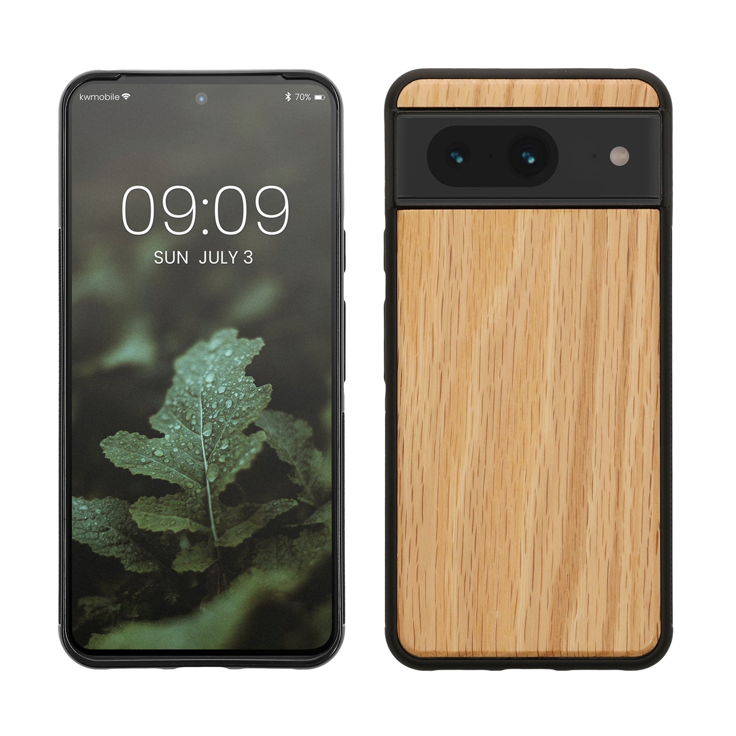 kwmobile Hülle kompatibel mit Google Pixel 8 Hülle - Holz Case - stoßfestes Handy Cover - TPU Handyhülle in Hellbraun Braun Eichenholz Hellbraun  