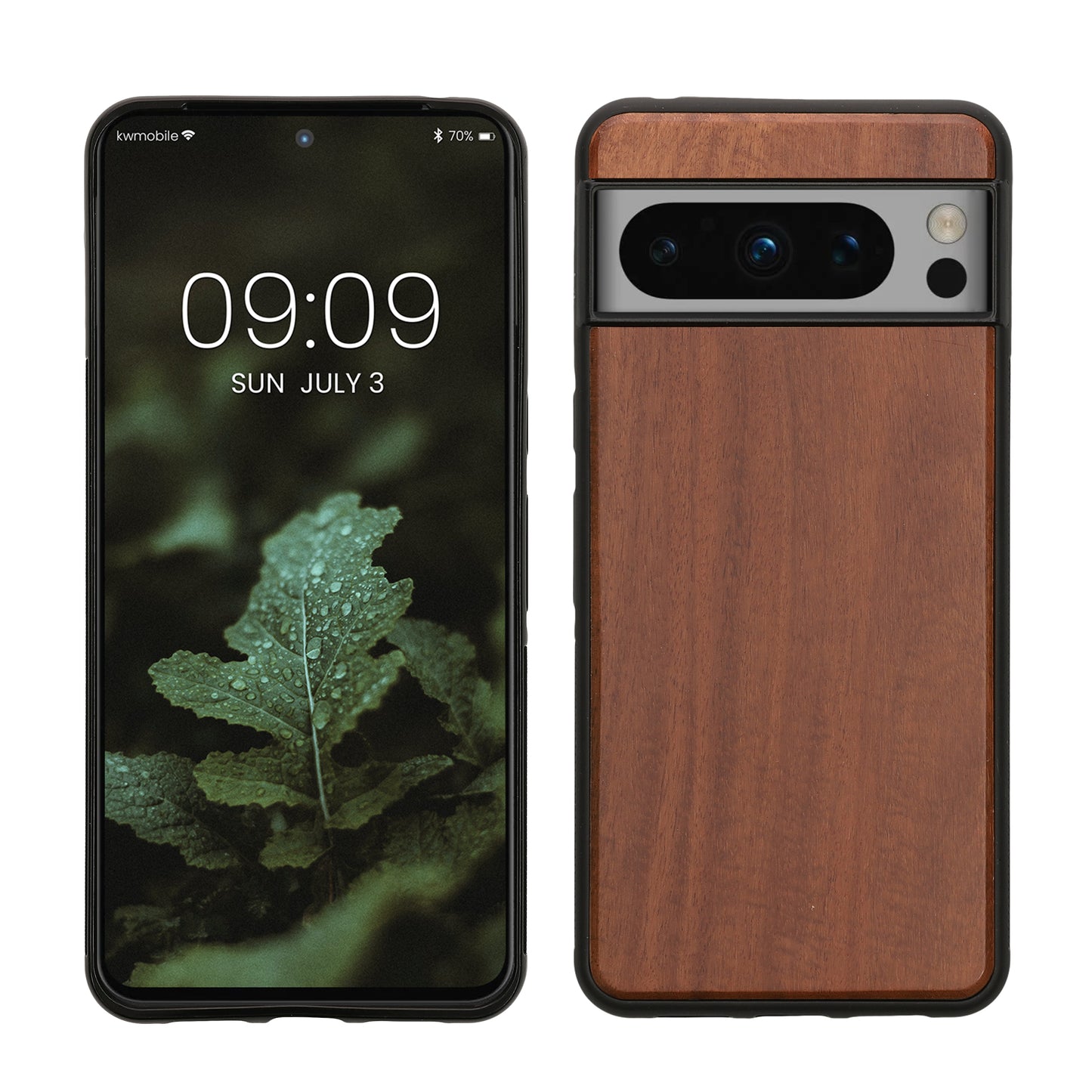 kwmobile Hülle kompatibel mit Google Pixel 8 Pro Hülle - Holz Case - stoßfestes Handy Cover - TPU Handyhülle in Vintage Braun Braun Akazienholz Vintage Braun  