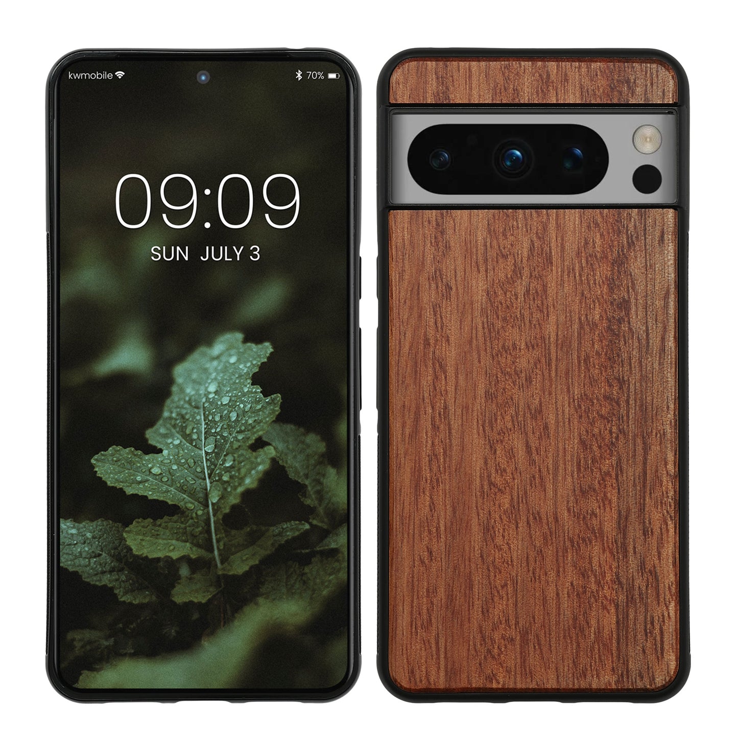 kwmobile Hülle kompatibel mit Google Pixel 8 Pro Hülle - Holz Case - stoßfestes Handy Cover - TPU Handyhülle in Natur Mahagoniholz Natur  