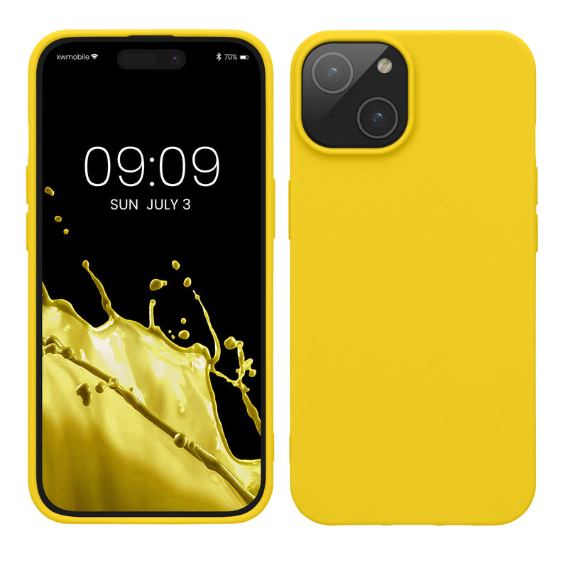 kwmobile Hülle kompatibel mit iPhone 15 Hülle - Weiche und schlanke TPU Silikon Handyhülle - Stoßabsorbierendes Flexibles Case - Strahlend Gelb Strahlend Gelb  