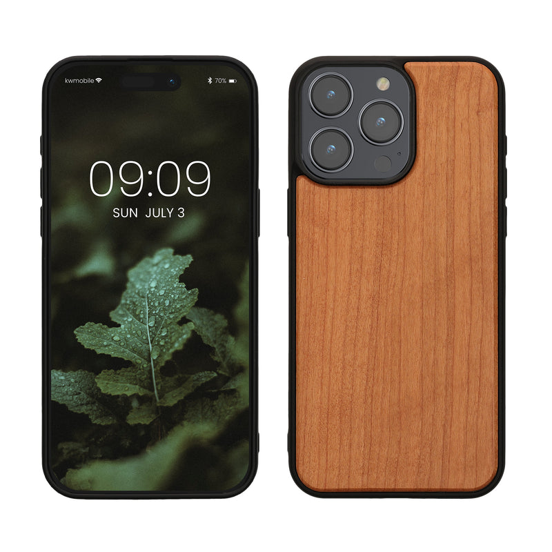 kwmobile Hülle kompatibel mit iPhone 15 Pro Max Hülle - Holz Case - stoßfestes Handy Cover - TPU Handyhülle in Braun Braun  