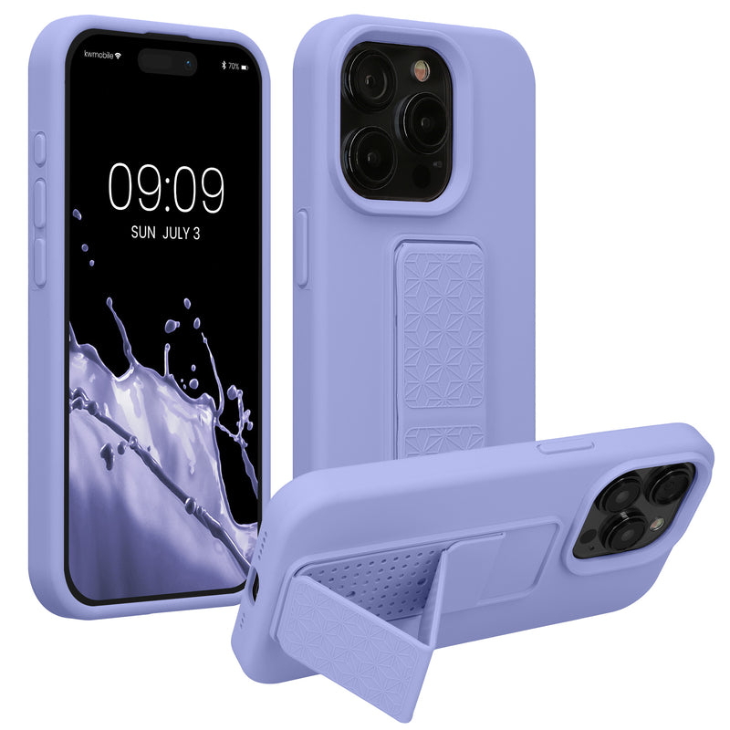 kwmobile Handyhülle kompatibel mit iPhone 15 Pro - Hülle mit Fingerhalter und Standfunktion - Silikon Case Handy Cover in Lavendel Lavendel  
