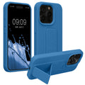 kwmobile Handyhülle kompatibel mit iPhone 15 Pro - Hülle mit Fingerhalter und Standfunktion - Silikon Case Handy Cover in Karibikblau Karibikblau  