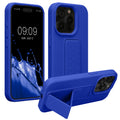 kwmobile Handyhülle kompatibel mit iPhone 15 Pro - Hülle mit Fingerhalter und Standfunktion - Silikon Case Handy Cover in Baltik Blau Baltik Blau  