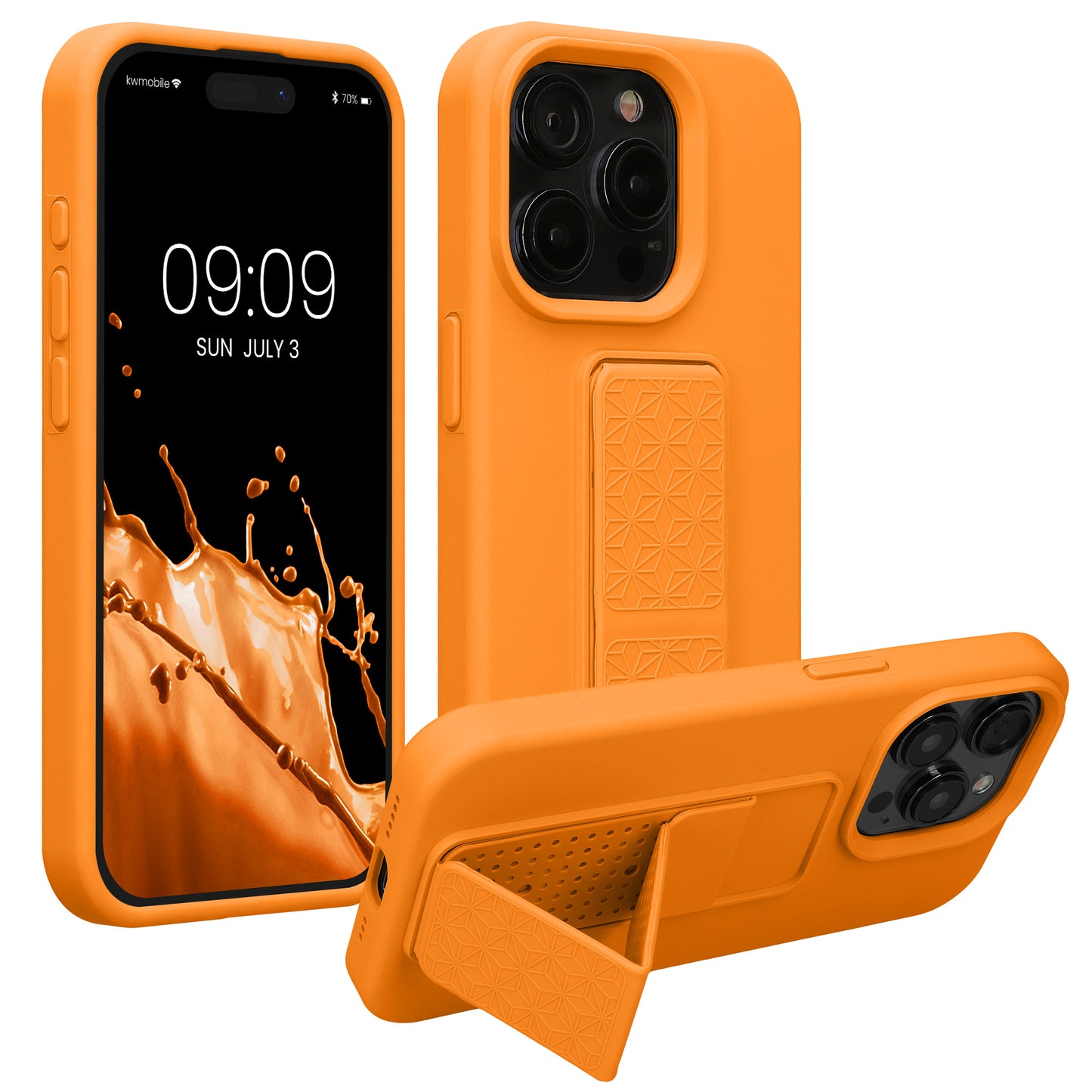 kwmobile Handyhülle kompatibel mit iPhone 15 Pro - Hülle mit Fingerhalter und Standfunktion - Silikon Case Handy Cover in Fruity Orange Fruity Orange  