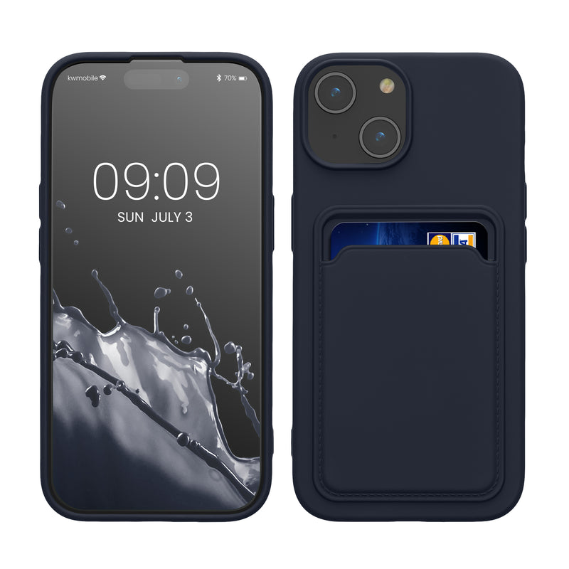 kwmobile Handyhülle kompatibel mit iPhone 15 Hülle - Handy Cover mit Fach für Karten - in Dunkelblau Dunkelblau  