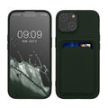 kwmobile Handyhülle kompatibel mit iPhone 15 Hülle - Handy Cover mit Fach für Karten - in Dunkelgrün Dunkelgrün  