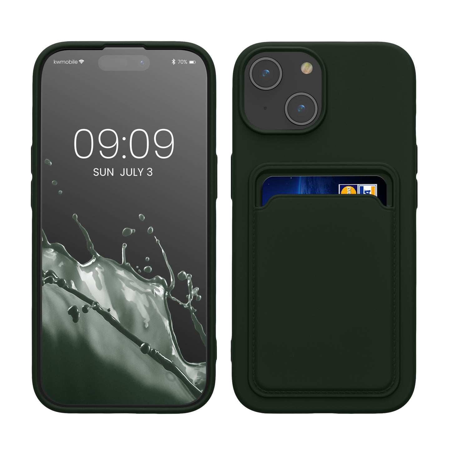 kwmobile Handyhülle kompatibel mit iPhone 15 Hülle - Handy Cover mit Fach für Karten - in Dunkelgrün Dunkelgrün  