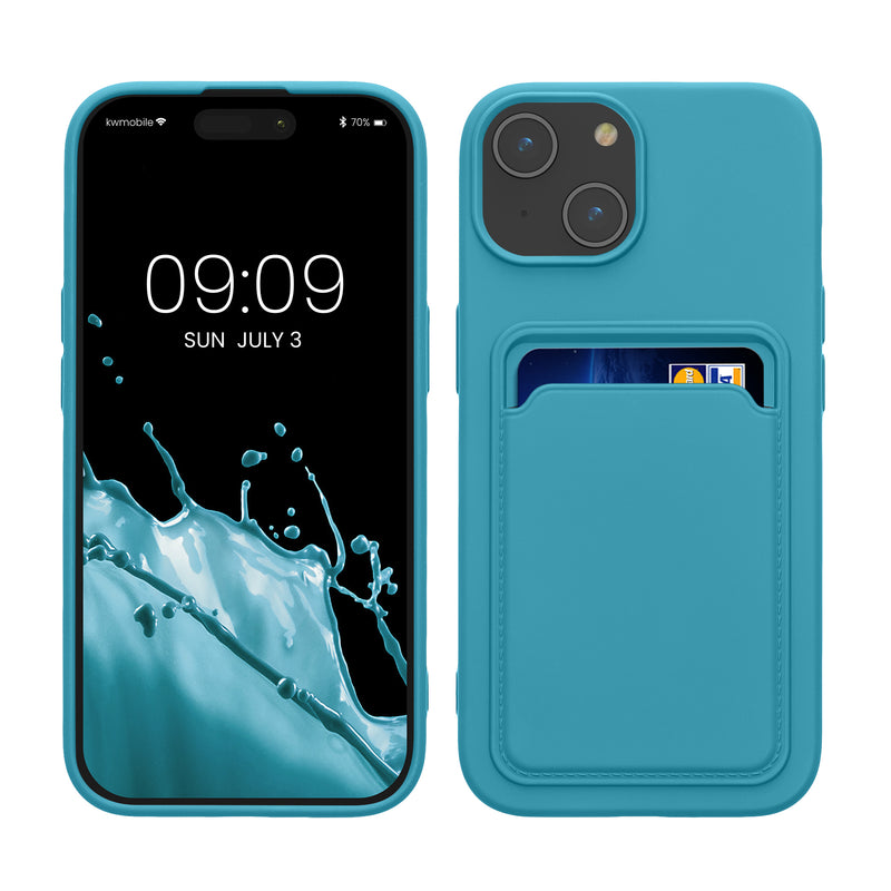 kwmobile Handyhülle kompatibel mit iPhone 15 Hülle - Handy Cover mit Fach für Karten - in Hellblau matt Hellblau matt  