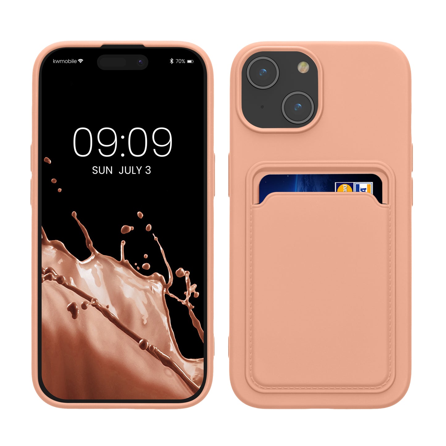 kwmobile Handyhülle kompatibel mit iPhone 15 Hülle - Handy Cover mit Fach für Karten - in Grapefruit Pink Grapefruit Pink  