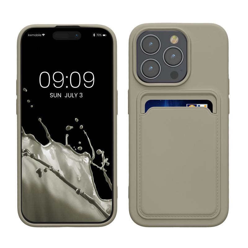 kwmobile Handyhülle kompatibel mit iPhone 15 Pro Hülle - Handy Cover mit Fach für Karten - in Hellgrau matt Hellgrau matt  