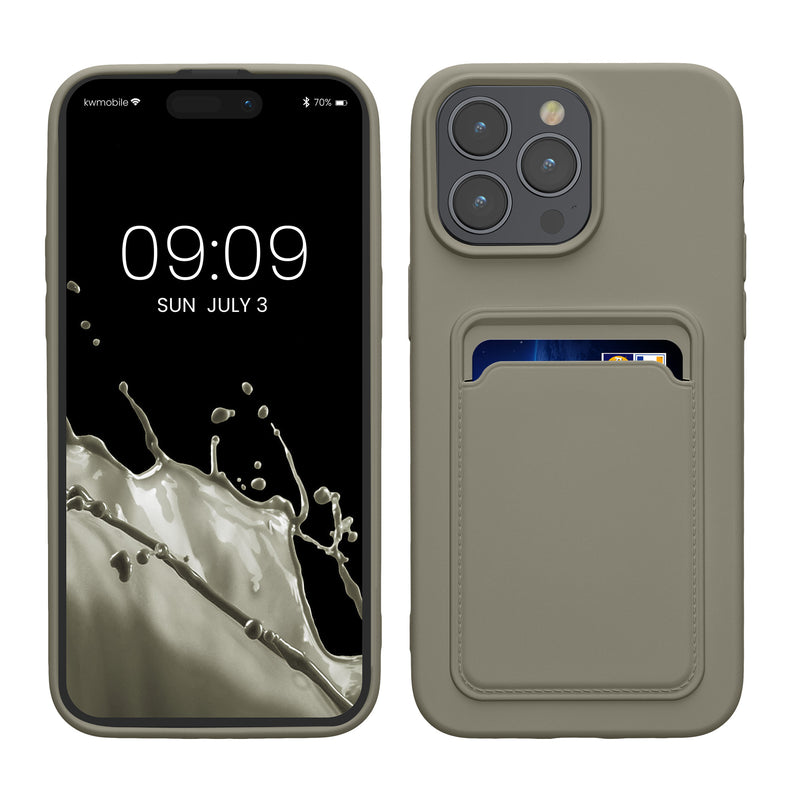 kwmobile Handyhülle kompatibel mit iPhone 15 Pro Max Hülle - Handy Cover mit Fach für Karten - in Hellgrau matt Hellgrau matt  
