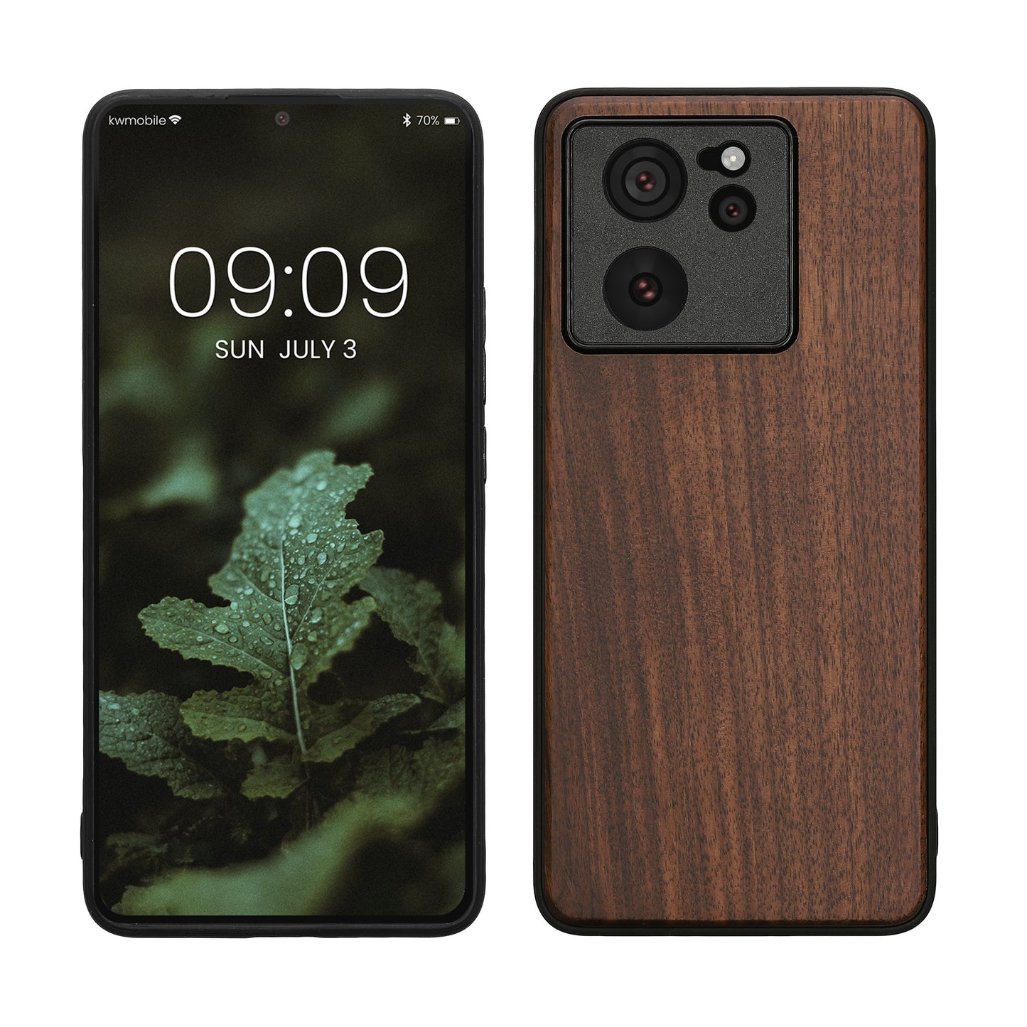 kwmobile Hülle kompatibel mit Xiaomi 13T / 13T Pro Hülle - Holz Case - stoßfestes Handy Cover - TPU Handyhülle in Dunkelbraun Dunkelbraun  