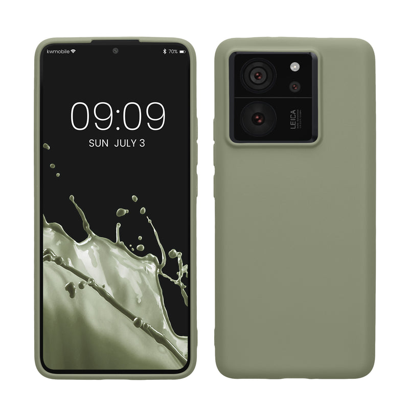 kwmobile Hülle kompatibel mit Xiaomi 13T / 13T Pro Hülle - weiches TPU Silikon Case - Cover geeignet für kabelloses Laden - Graugrün Graugrün  